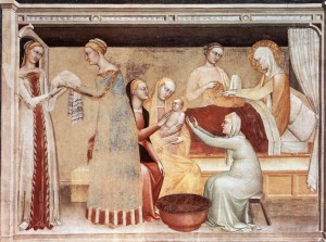 Birth of the Virgin by Giovanni da Milano. Apparently St. Anne had lots of attendants at Mary's birth.