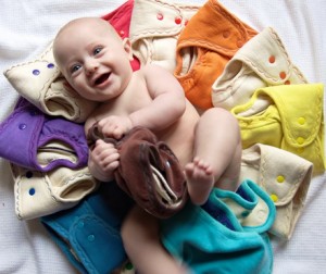 baby with lots of diapers